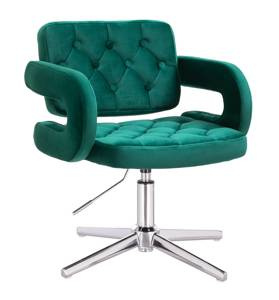 HR8403CROSS Sötétzöld modern velúr szék krómozott lábbal