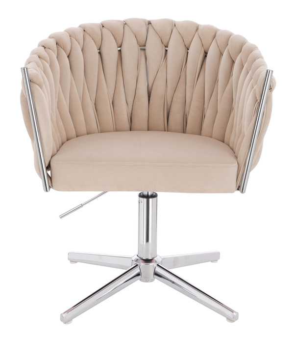 HR750CROSS Krémszínű Modern Velúr Szék Krómozott lábbal