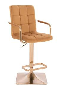 HC1015WP Négyzet Mézbarna modern velúr szék arany lábbal