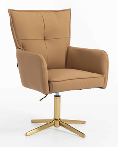 HR250CROSS Karamell Színű Prémium Soft Műbőr Szék Arany Lábbal