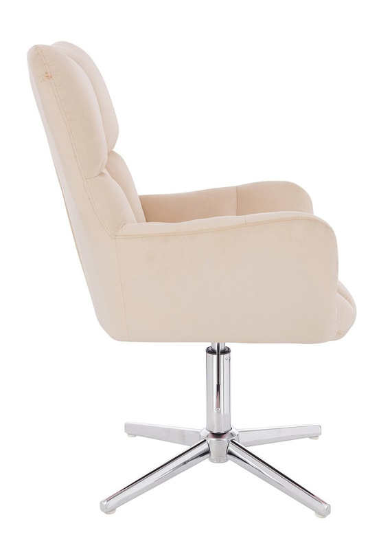 HR650CROSS Krémszínű modern velúr szék krómozott lábbal