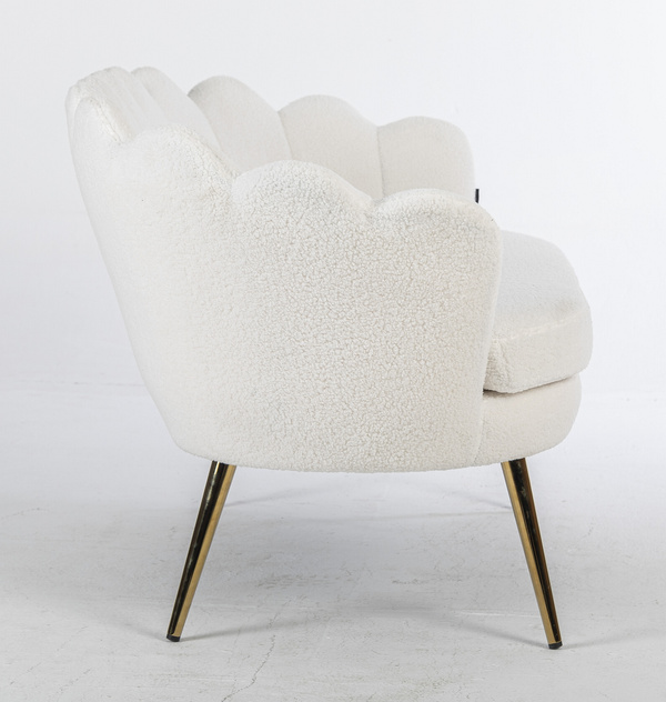 FREY Fehér modern boucle kanapé arany lábbal