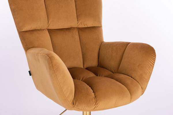 HR650K Mézbarna modern velúr szék arany lábbal