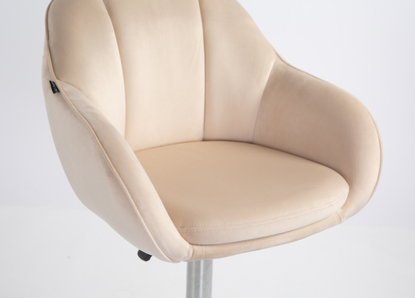 HR2055W Krémszínű Modern Velúr Szék Krómozott lábbal