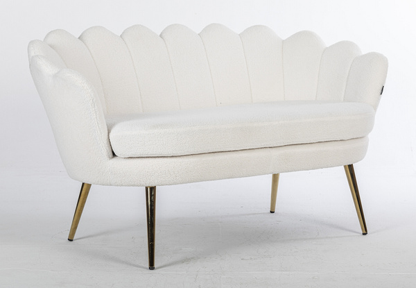 FREY Fehér modern boucle kanapé arany lábbal