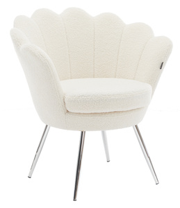 FREY Fehér modern boucle szék krómozott lábbal