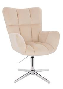 HR650CROSS Krémszínű modern velúr szék krómozott lábbal