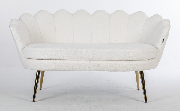 FREY Fehér modern boucle kanapé arany lábbal