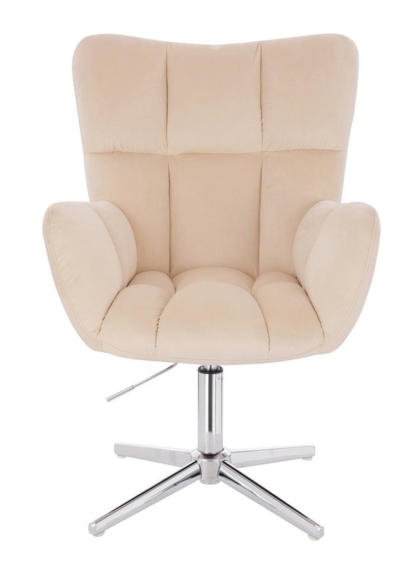 HR650CROSS Krémszínű modern velúr szék krómozott lábbal