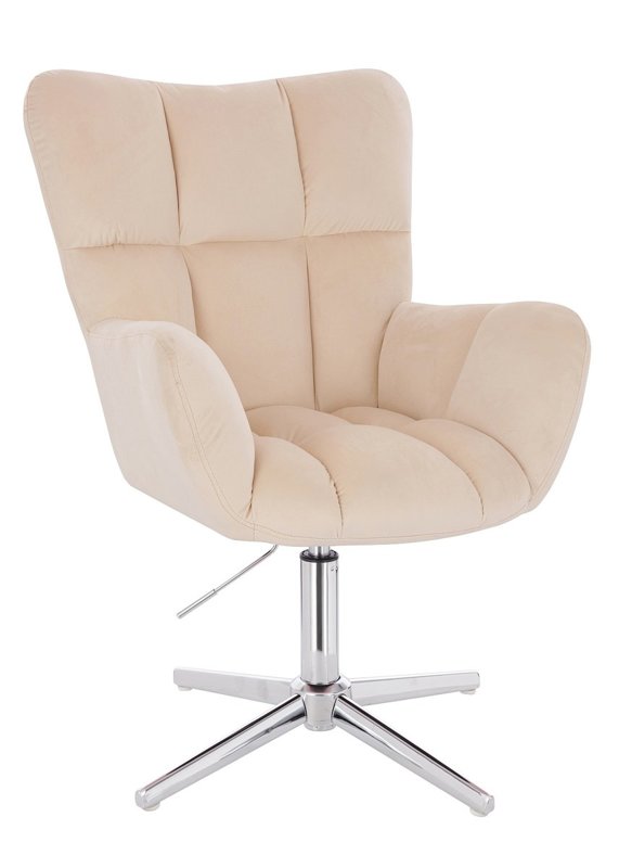HR650CROSS Krémszínű modern velúr szék krómozott lábbal